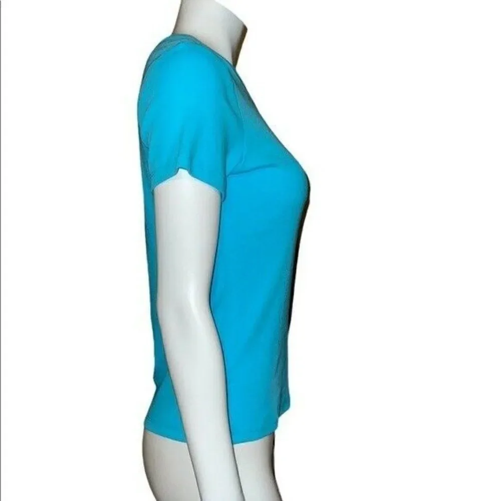 Jenni Turquoise Sea Solid Ribbed Lounge Pajama Short Sleeve Shirt Top Small NWT